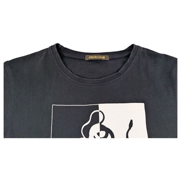 Roberto Cavalli Black White Snake Graphic T-Shirt Men's‎ Size XL Slim - Picture 4 of 8